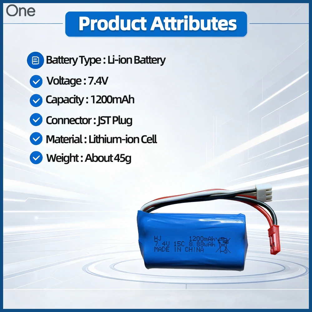 7.4V 2S Li-Ion Battery 1200mAh 15C JST Plug Rechargeable RC Battery Upgrade Spare Parts for WLtoys WL917 RC Boat
