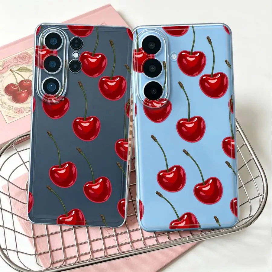 Cartoon Cherry Print Case for Samsung Galaxy S26 Ultra S22 FE S20 Plus S21 Note 20 Ultra 10 S23 Ultra S24 S25 Edge S23Ultra