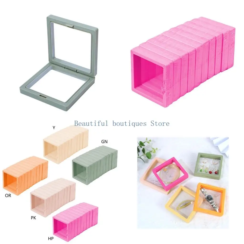 

U4LF 10Pcs 3D Floating Jewelry Display Box Storage Case Earrings Rings Coin Packaging Box Necklace Display Stand 9x9cm