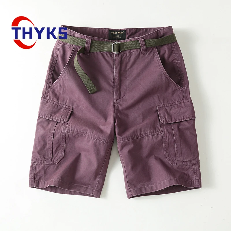 Loose Multi Pocket Men's Shorts with Belt Outdoor Sportswear 100% Cotton Breathable Wear-resistant Moisture Wicking Short Pants