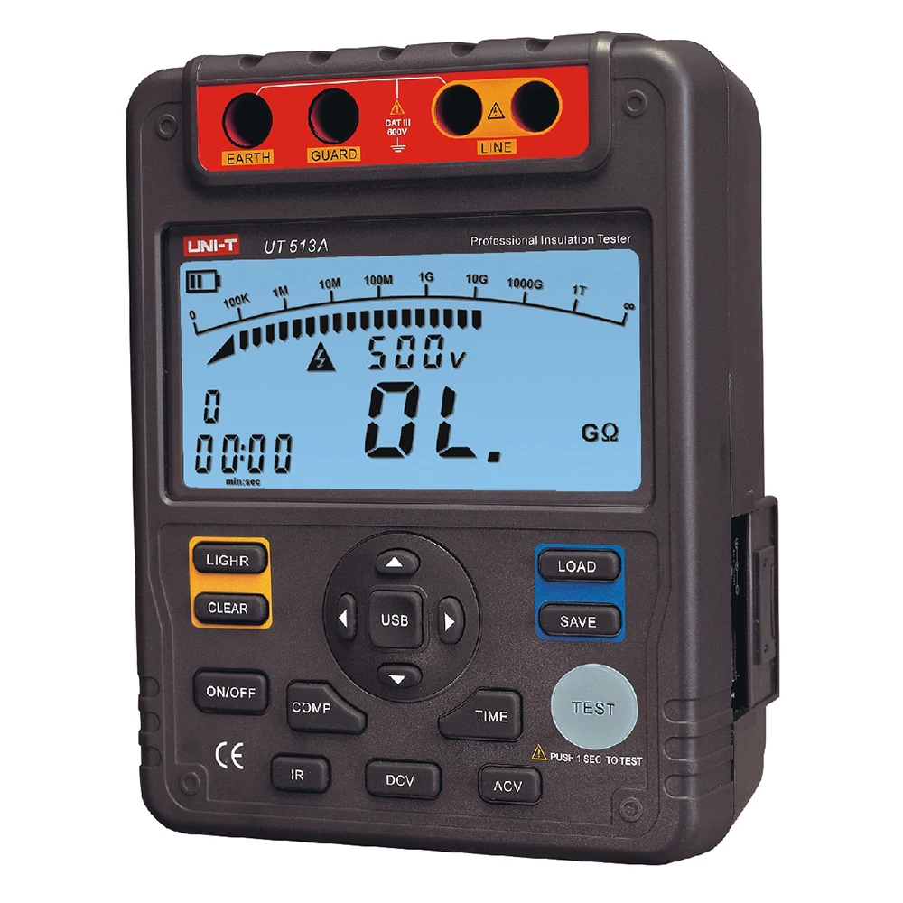 UNI-T UT513A AC DC Insulation Resistance Tester USB Data Transfer LCD Backlight Auto Range Data Storage