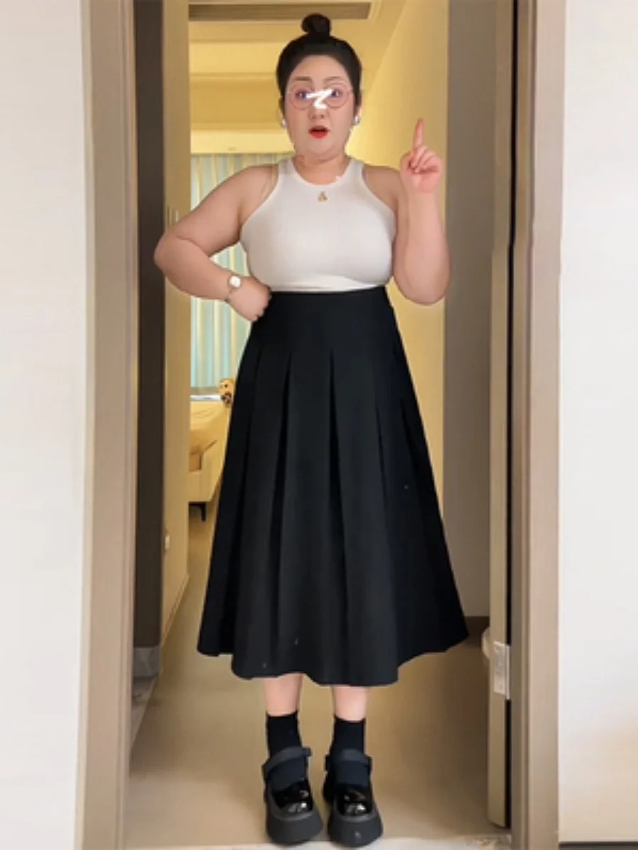 plus Size Busin Casual Midi Skirt A-Line Pleated High Waist for Pear aped Body Versatile Workwear Spring Season Color