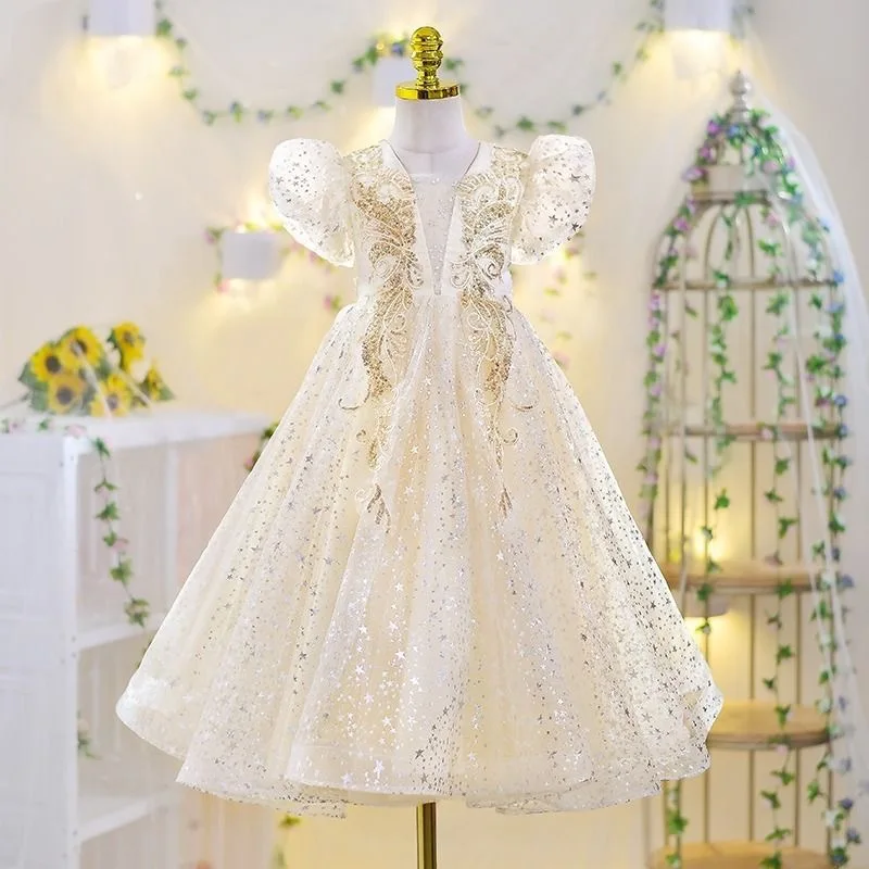 Girls Summer Dress Princess2025Flower Girl Dress Little Girl Stylish Children's Dress Performance Costume Dress Child Star