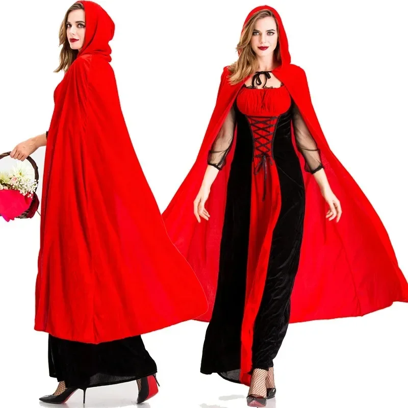 

Red Riding Hood Dress Lady Hooded Cloak Christmas Clothing Suit Vintage Palace dress Halloween Costumes for Women Cosplay