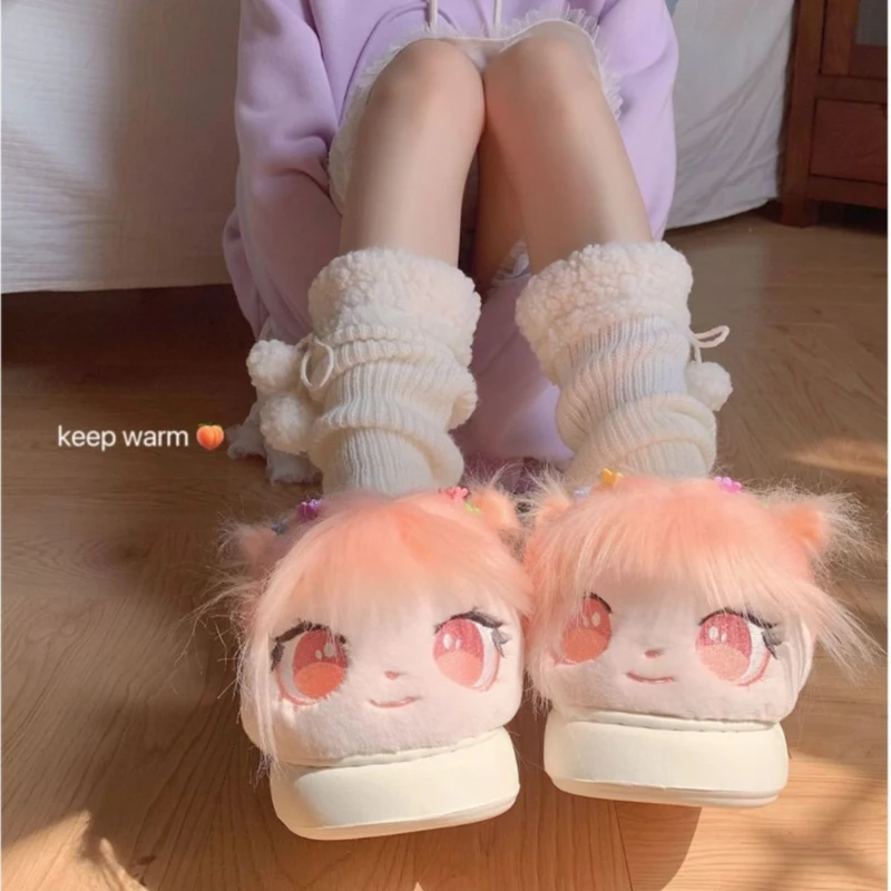 

Winter Comfortable Plush Warm Women's Cotton Slippers Cute Big Eyes Y2K Girls' Slippers Cotton Doll Decoration Fashion Slippers