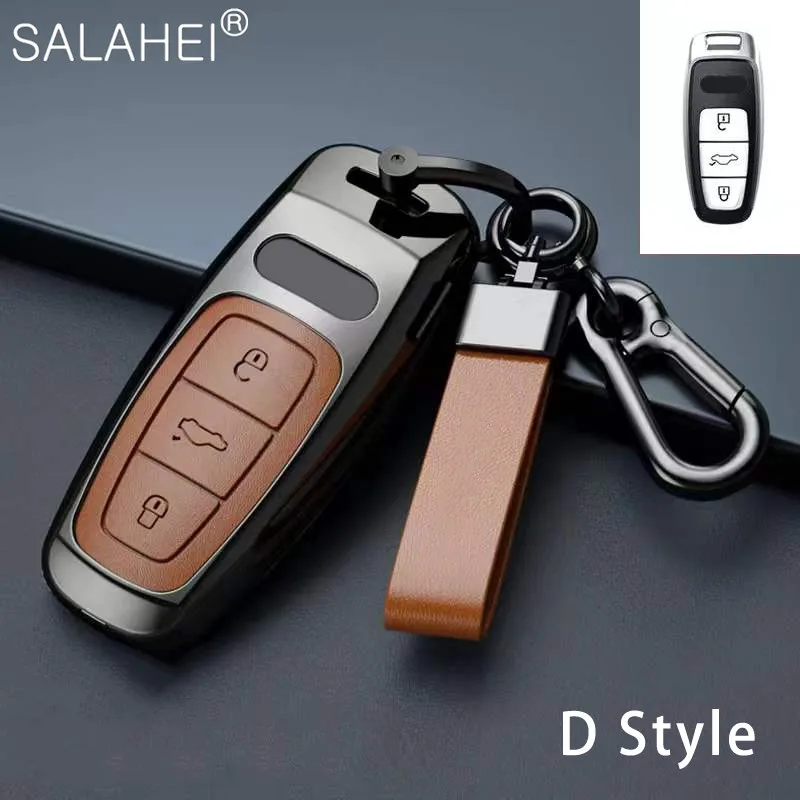 

Car Remote Key Case Cover For Audi A6 A7 A8 E-tron Q5 Q8 C8 D5 Gold Edge Design Protector Fob Interior Accessories Keychain