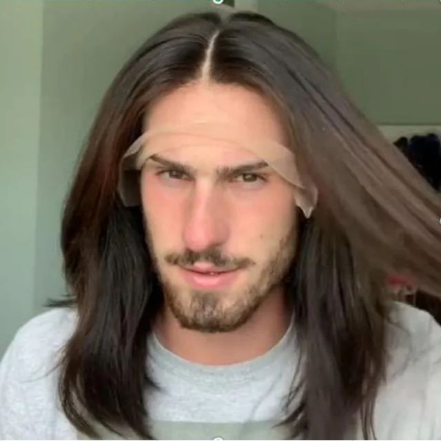 

Men's retro wig European shawl pear flower brown high temperature silk full head cover