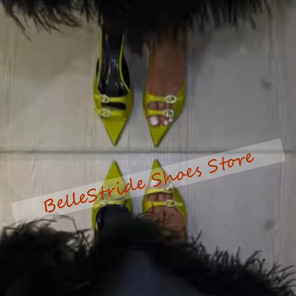 

Green Crystal Buckle Silk Slippers Pointed Toe Women Shoes Stilettos High Heels Party Banquet Dating 2025 Zapatos Para Mujere