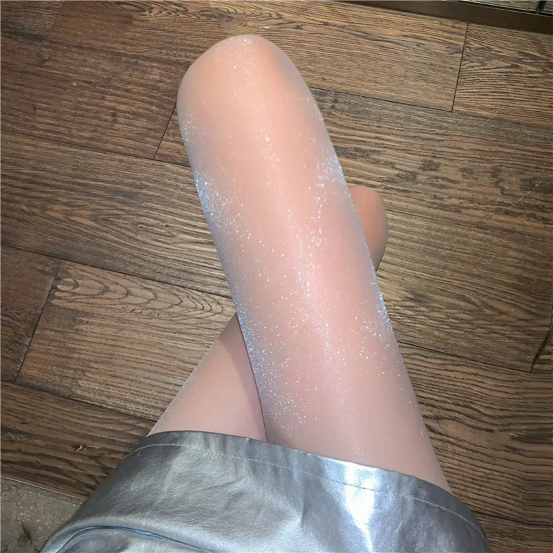 New 15D Nylon Tight Glitter Stocking Transparent Women Breathable Pantyhose Thin Sheer To Toe Stocking Shining Female Sexy Tight