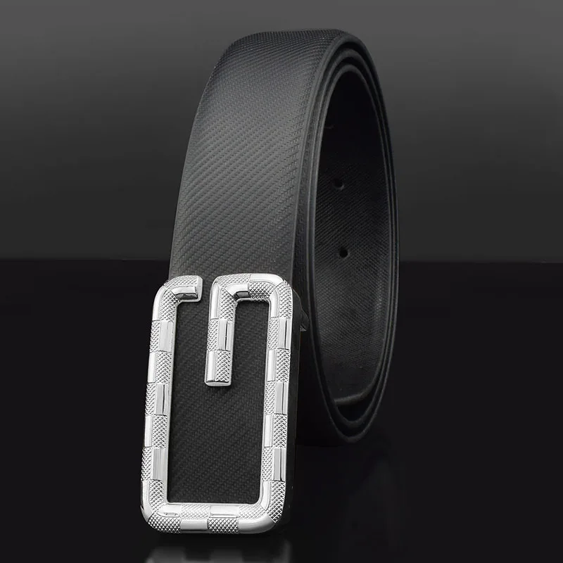 Young Men Belt Trend Men\'s White G Letter Belt Genuine Leather Smooth Buckle Casual Versatile High Quality Belt Ceinture Homme