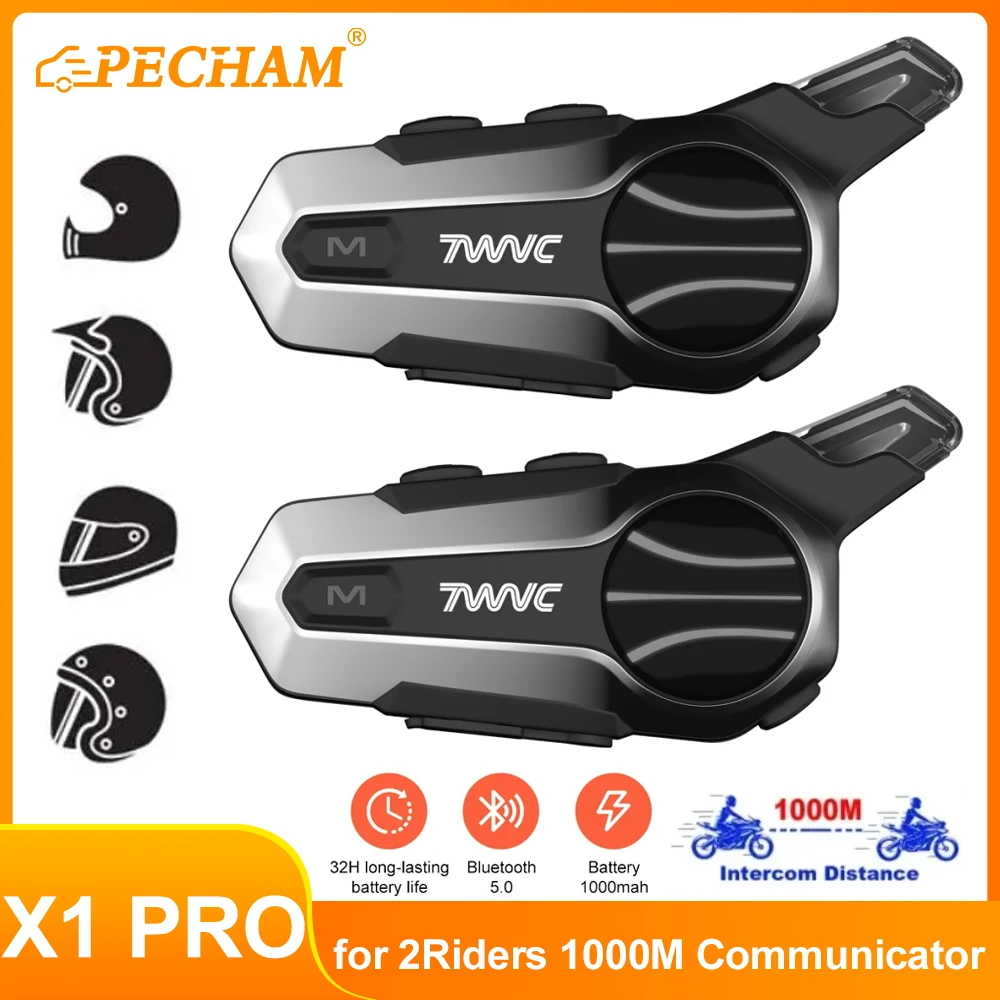 

X1 Pro Motorcycle Helmet Intercom Headset Bluetooth IPX67 Waterproof Moter Interphone for 2Riders 1000M Interphone Communicator