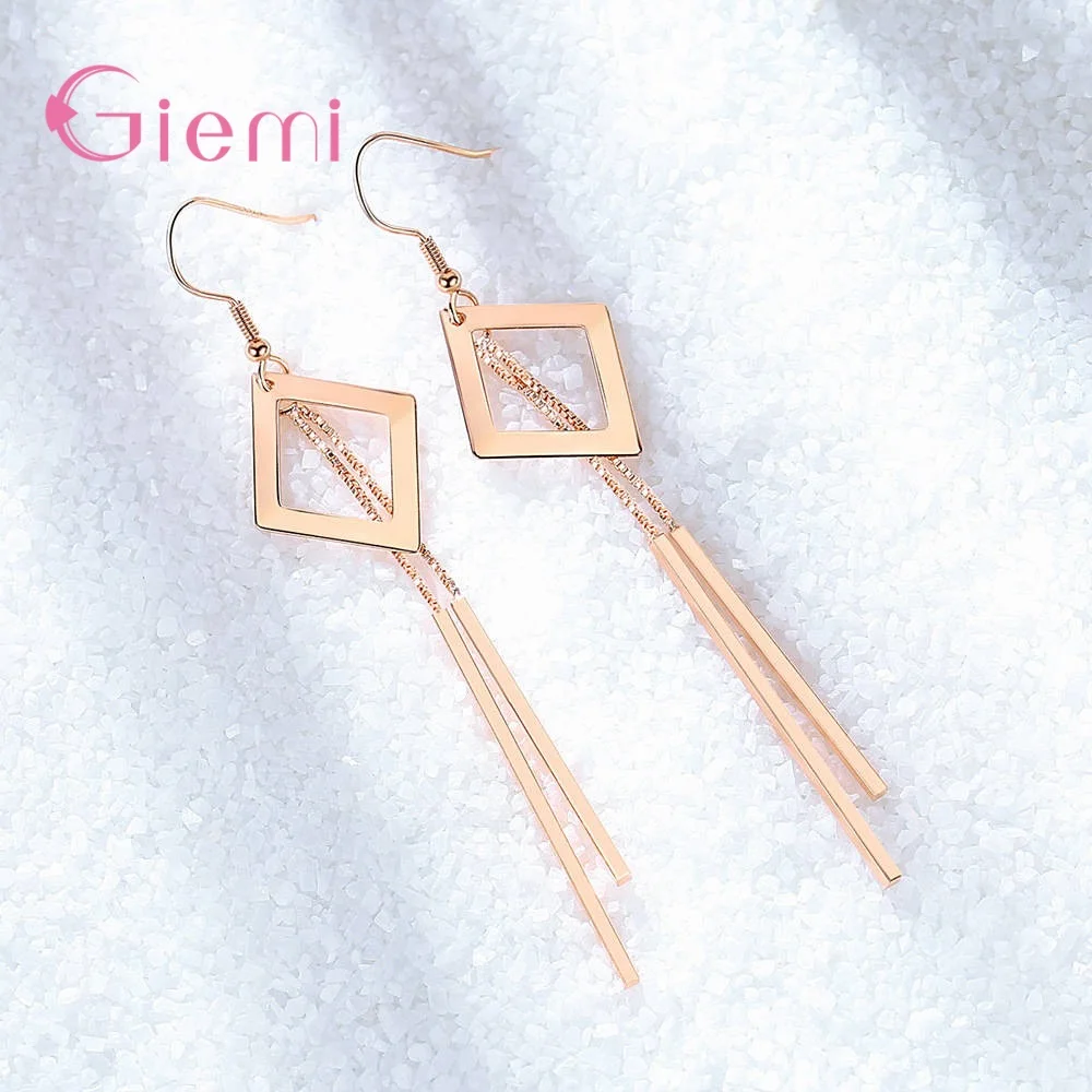 Modern 925 Sterling Silver Jewelry Fine Eardrop Hook Earring Huggie Square Pendiente for Women Girls Christmas Gifts