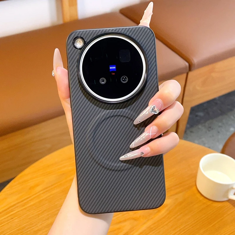 For VIVO X500 Pro Max Case Luxury Matte Carbon Fiber Texture Magnetic Wireless Charging Shockproof Protection Cover Accessories