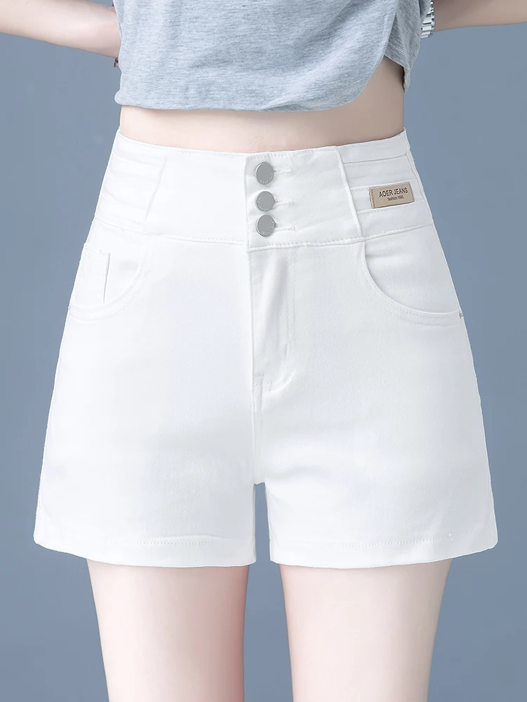 

White Denim Short Shorts Women's Summer Thin High Waist A-Line Wide Leg Hot Pants Casual Outerwear for Small Stature