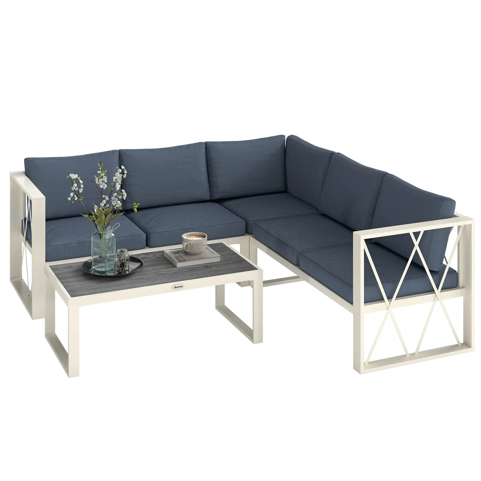Outsunny Conjunto de Jardín Exterior de 4 Piezas en Forma de L Beige y Gris