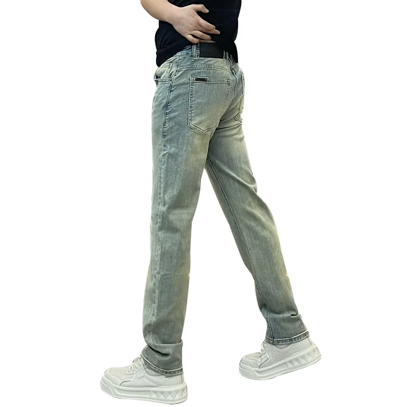 2025 Men's Slim Fit Denim Pants Washed Retro Style Motorcycle Multi Pocket Pants Youth Four Seasons