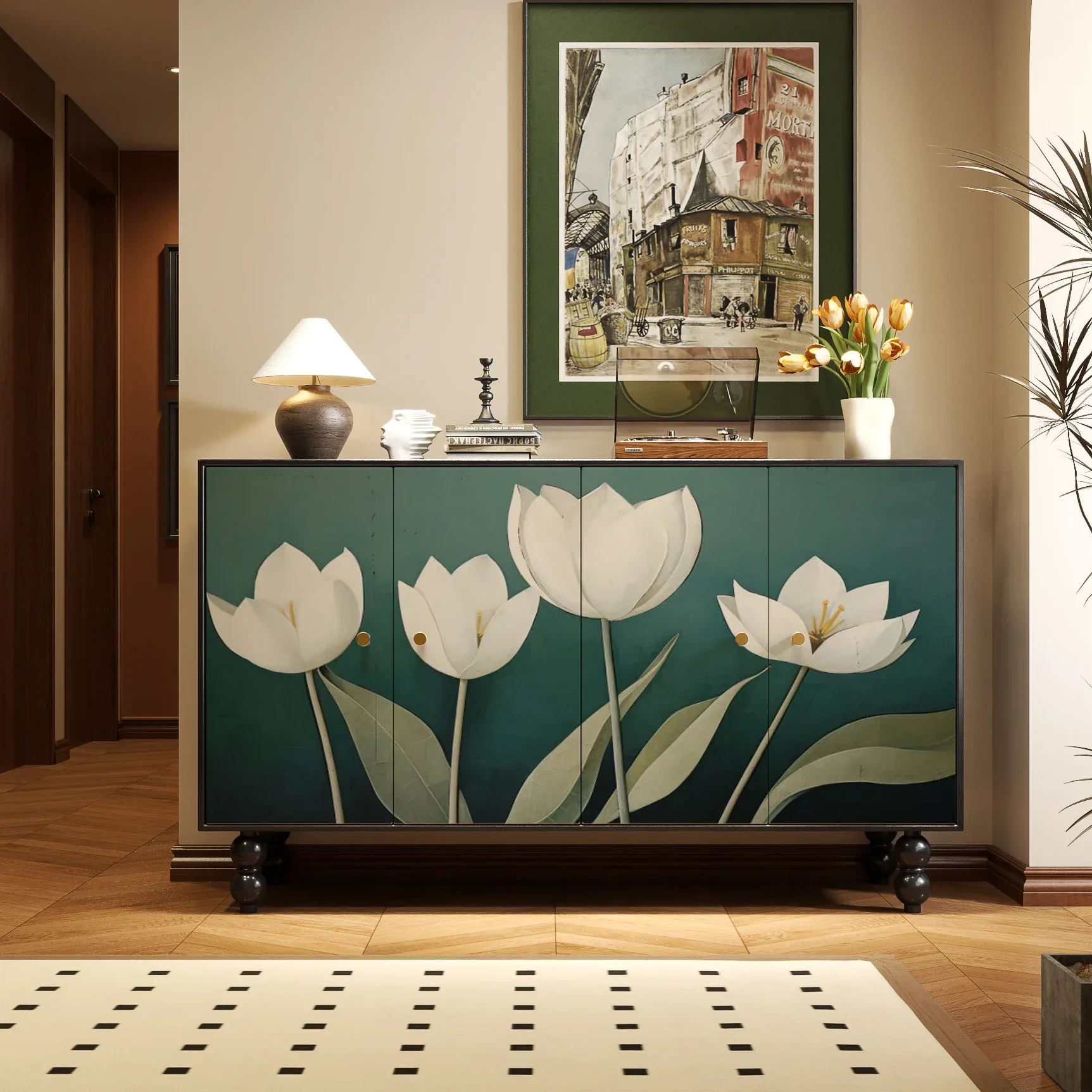 TAO French living room hotel dining room aisle solid wood storage cabinet abstract painting multi-functional customization