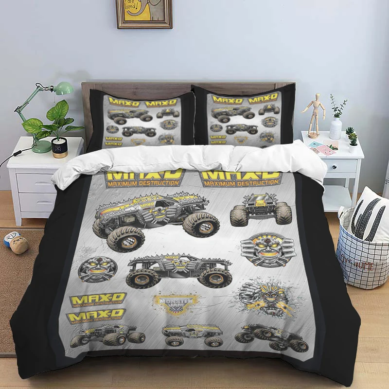 

M-Monster Truck Bedding Three-piece Set Single Double Bed Adult Children's Bedroom Down Quilt Kids Gift