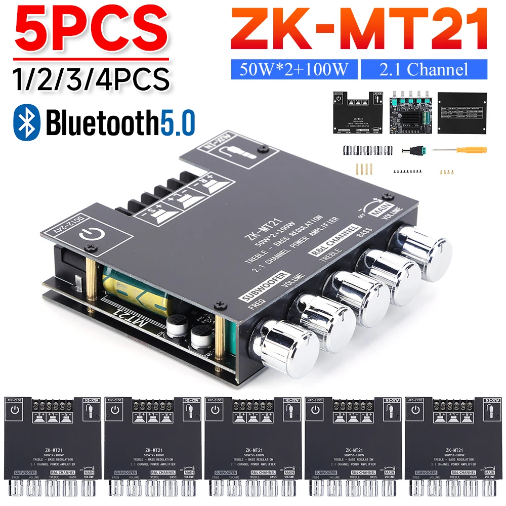 ZK-MT21 Digital Power Amplifier Board 2x50W+100W Bluetooth 5.0 Bass Amp Module 2.1 Channel Audio Stereo Subwoofer Amplifier Boar