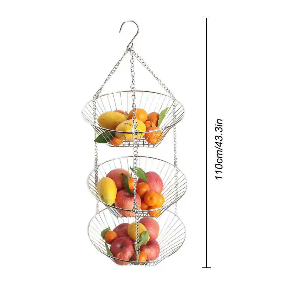 Hanging Fruit Basket Iron Art 3-Layer Baskets Fruit Tray Drain Basket Household Fruit Bowl Storage Basket