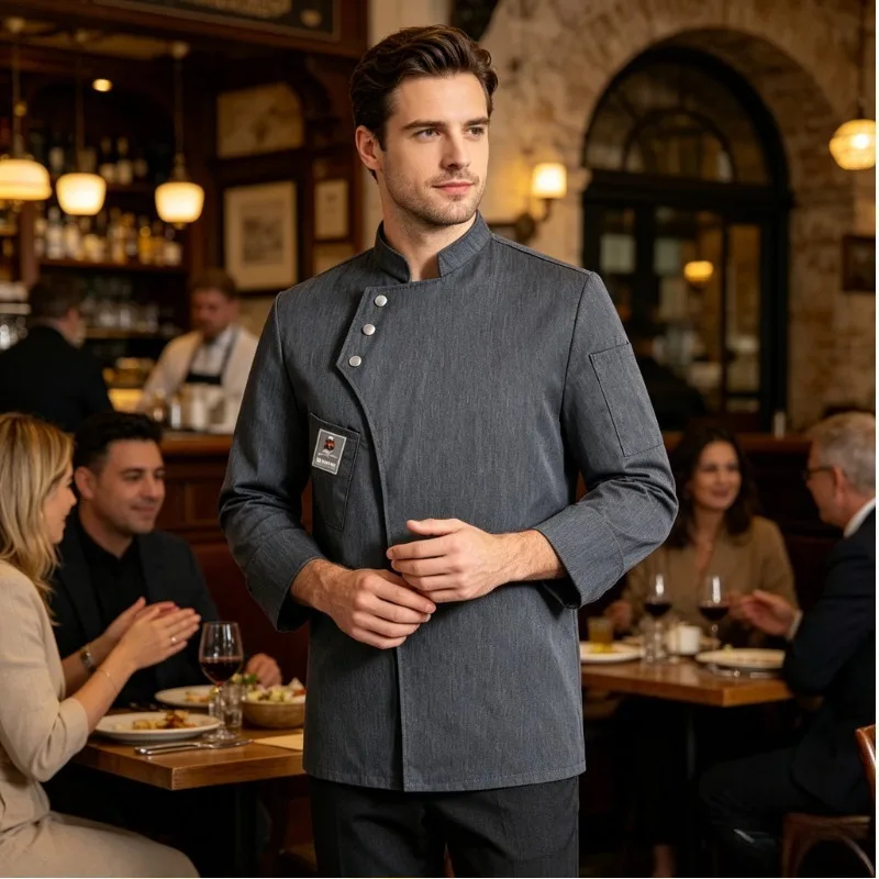 

Men and Women's Autumn and Winter Thick Chef's Clothing Long Sleeved Hotel Catering Kitchen Workwear Cake Baker's Uniform