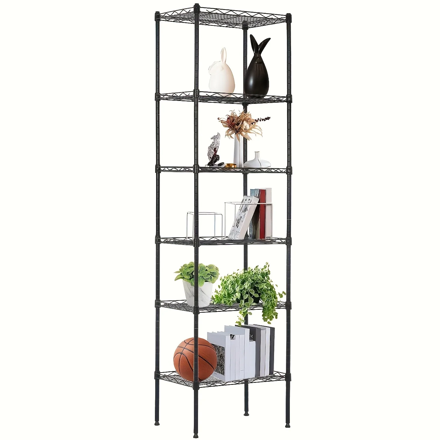 

6-Tier Wire Shelving Unit Height Adjustable Metal Standing Storage Shelf Rack for Pantry Kitchen Bathroom Laundry Garage Closet 4.52gal X 12.4W X 63.6H, Standing Shelf