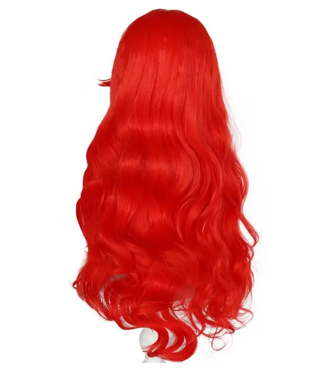 Wig panjang keriting merah sintetis, kostum Cosplay Halloween untuk pesta sehari-hari Cos untuk wanita