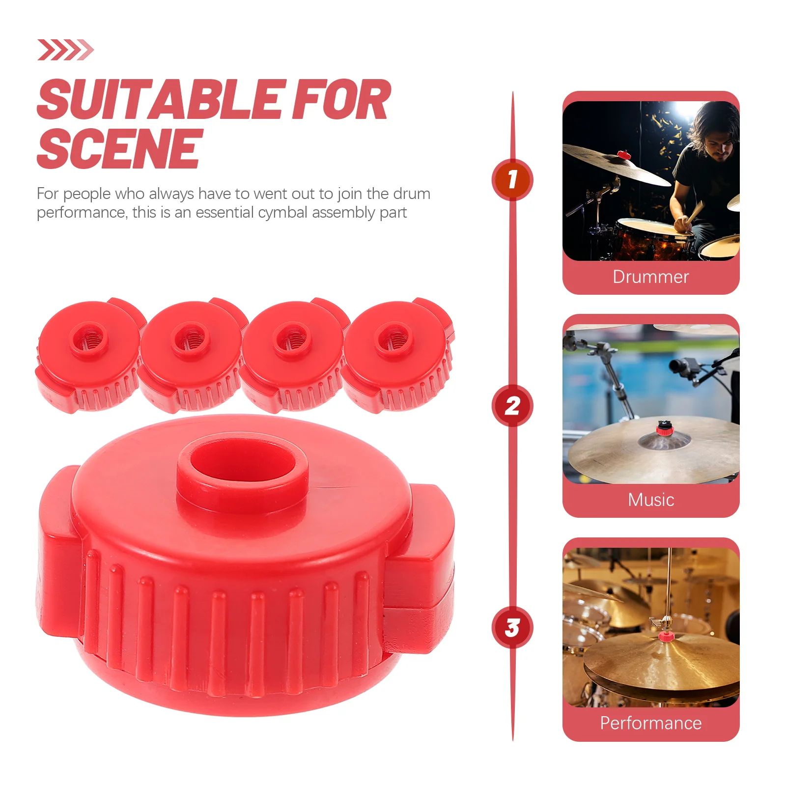5 Pcs Cymbal Quick Release Cap Drum Nuts Installation Replacement Parts Bracket Component Red Fixing