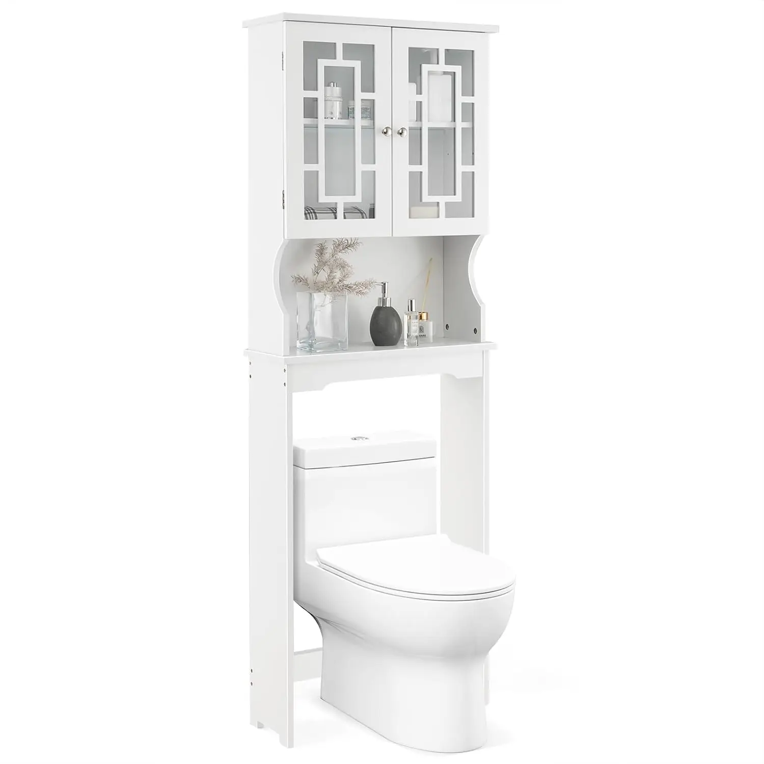 

Over Toilet Cabinet Glass Door Adjustable Shelf Bathroom Space Saver Rack, Customized