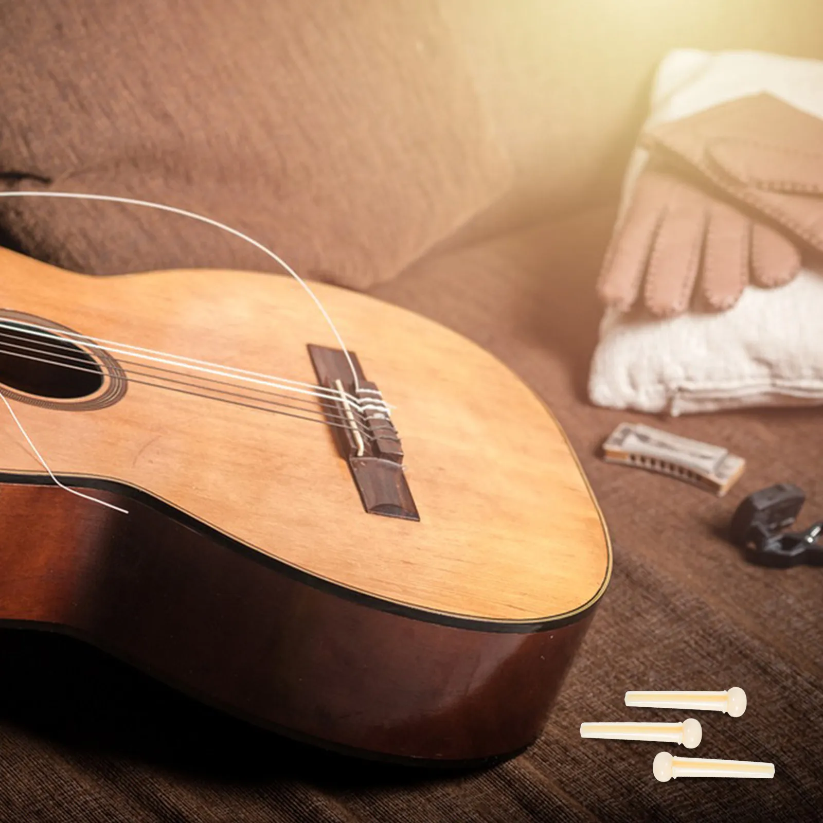 

6Pcs Acoustic Guitar Bridge Pins Brass Tone Nail Replacement Parts for 6 String Pegs Improve Sustain Clarity Brightness