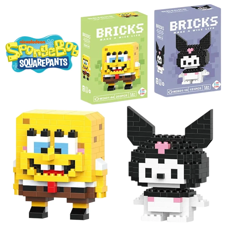 Juguete de Bob Esponja, Bloques de Construcción de Sanrio Kuromi, Figura de Patricio Estrella, Juguete de Personaje de Dibujos Animados de Hello Kitty para Niños, Regalos