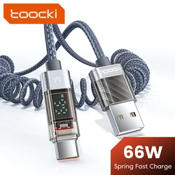 Toocki 6A Retractable USB A To USB C Fast Charging Cable 1.8m Spring Digital Cable For Huawei Xiaomi Samsung Charger Wire Cord