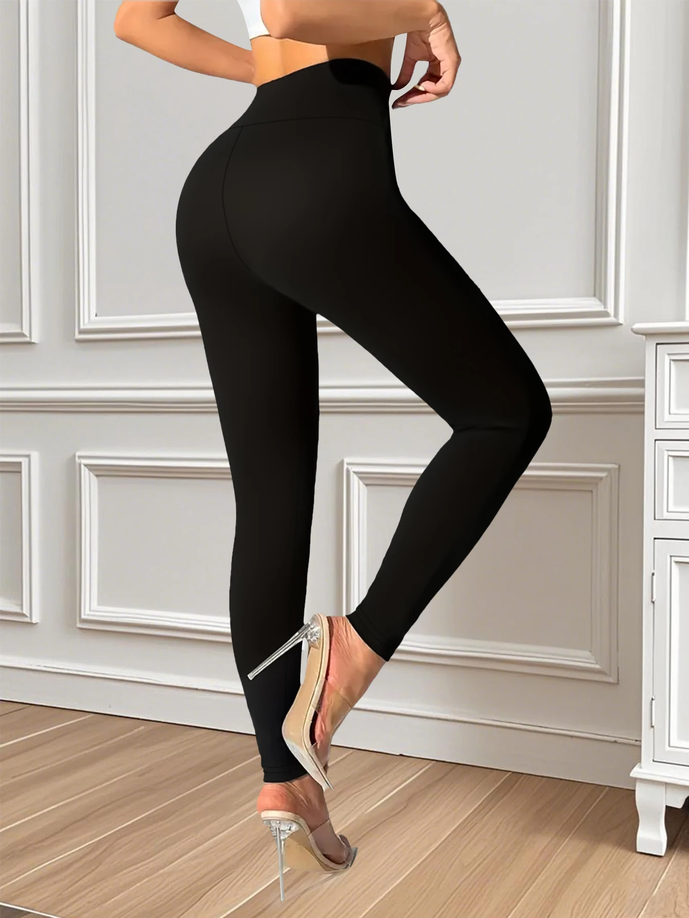 Women's High Waist Tight Pants - Elegant Solid Color Pants, Perfect Match for Spring, Summer, Autumn, Winter