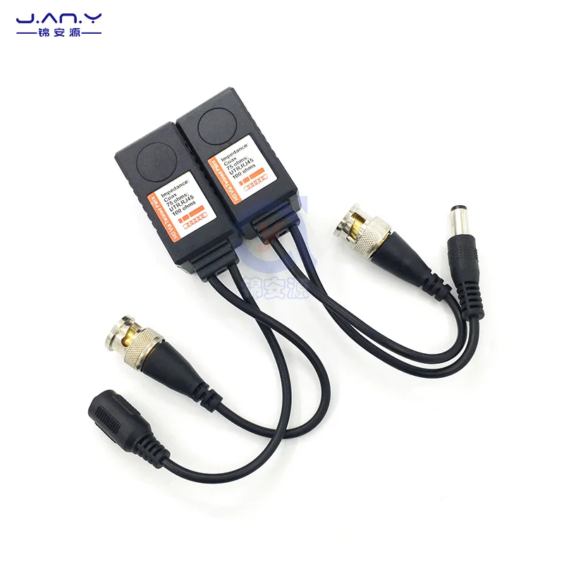 Coaxial HD Dois em 1 Transmissor de Par Trançado, Monitoramento BNC, Vídeo para RJ45 Network Video Power Supply, 2 em 1