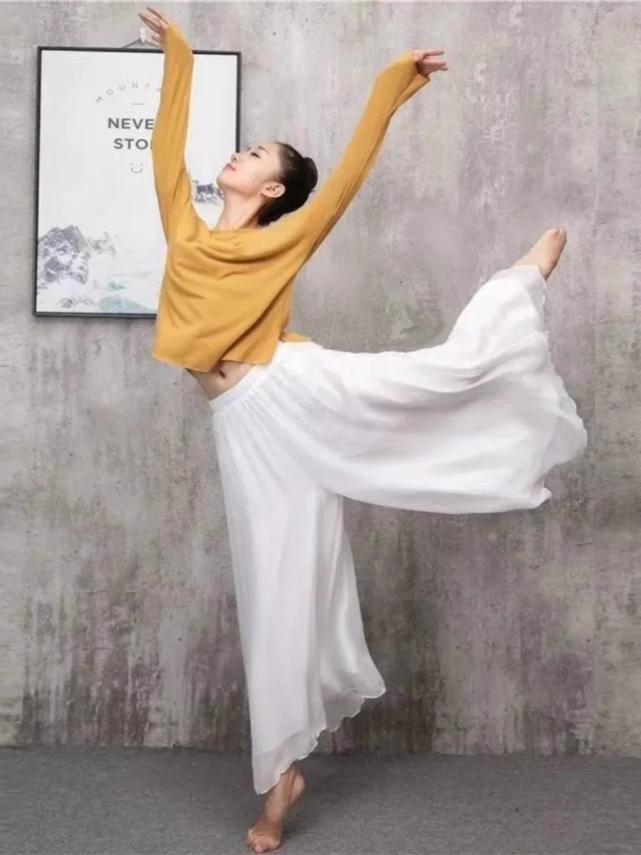 

Emily Clud Recommended Dance Outfit Women's Summer Wide Leg Pants Skirt Chiffon Practice Pants for Dancing Ele Draped Sle