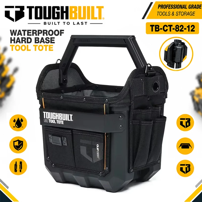TOUGHBUILT TB-CT-82-12 HardBody Tool Tote, 1680D Oxford Cloth Waterproof Hard Bottom, ClipTech Compatible Portable Storage Bag