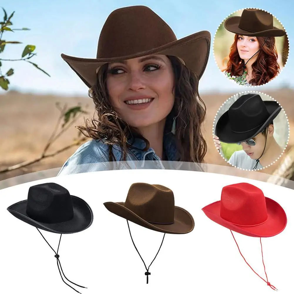 

Western Cowboy Hat With String Western Style Large Brim Hat Vintage Wedding Cowboy Cap Exquisite Edging Craftsmanship