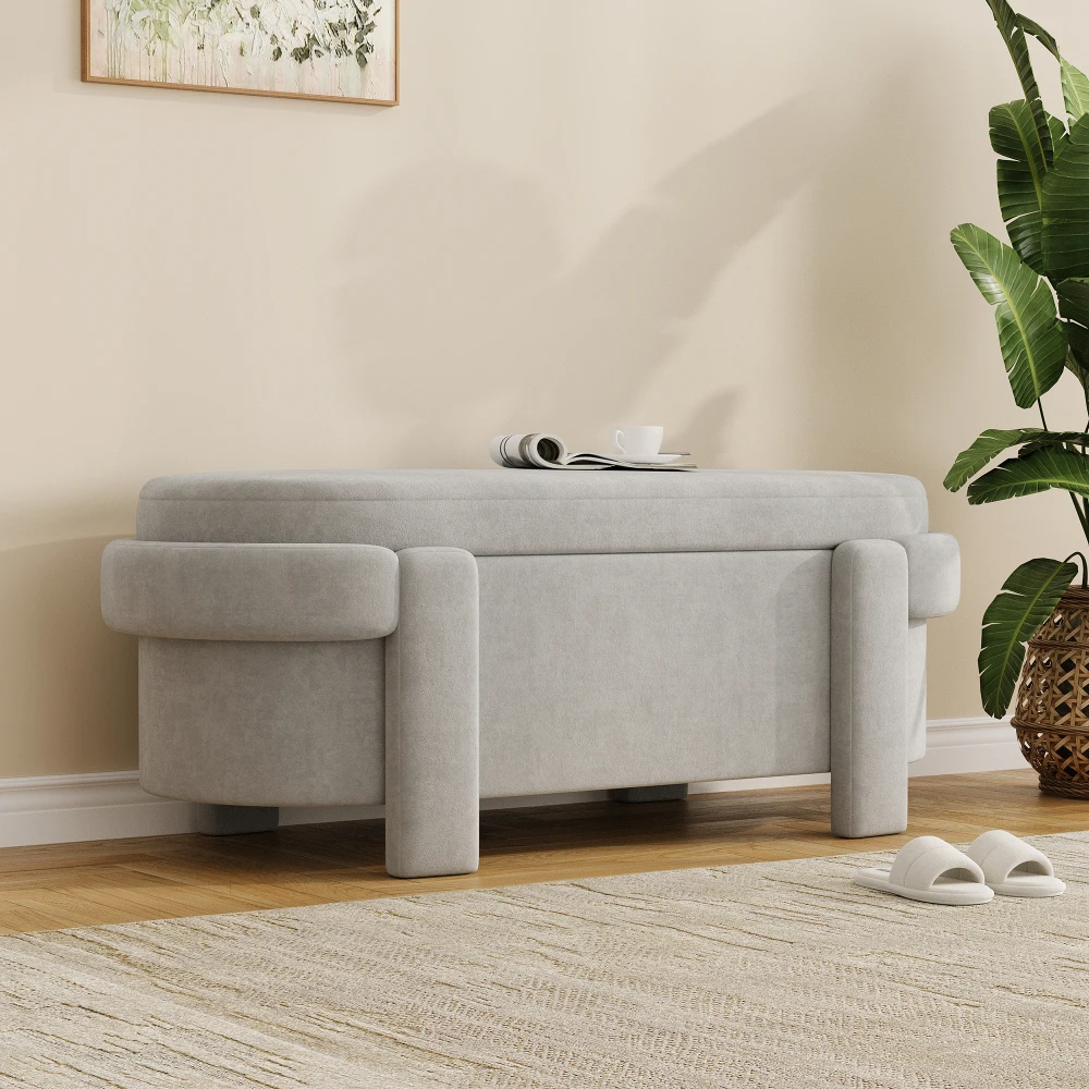 PINGGO Graue Gepolsterte Aufbewahrungsbank mit Deckel 121,5x49x44,5cm Fleece-Sitzbox für Wohnzimmer Schlafzimmer – Detail 7