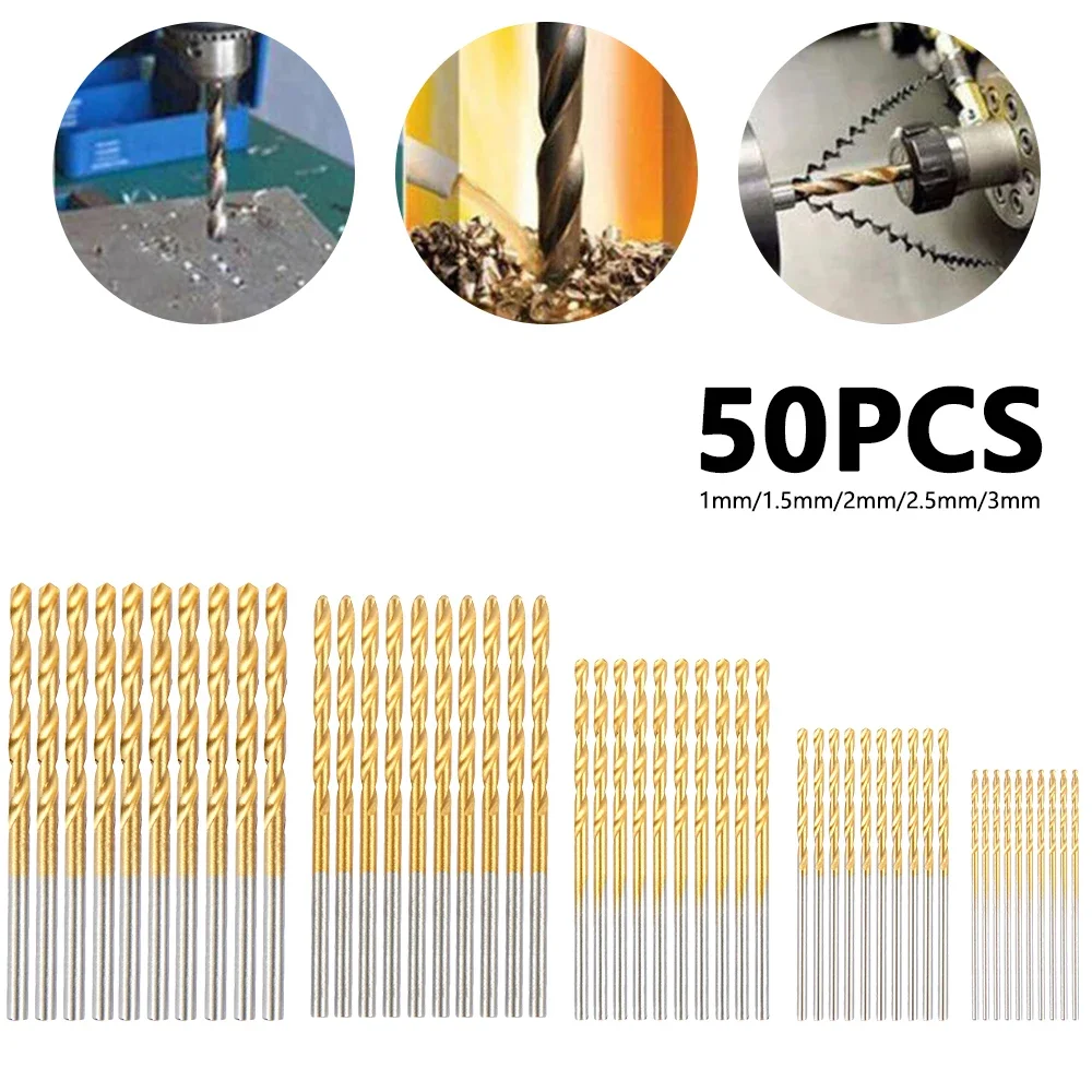 50PCS 1-3mm High Speed Steel Twist Drill Stainless Steel Tool Set The Whole Ground Metal Reamer Tools for Cutting Drilling Polis