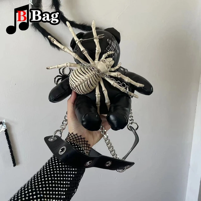 Subcultural Spider Adornment Bear Bag Spice Girl Harajuku Gothic Punk Tote One Shoulder Crossbody Handbag