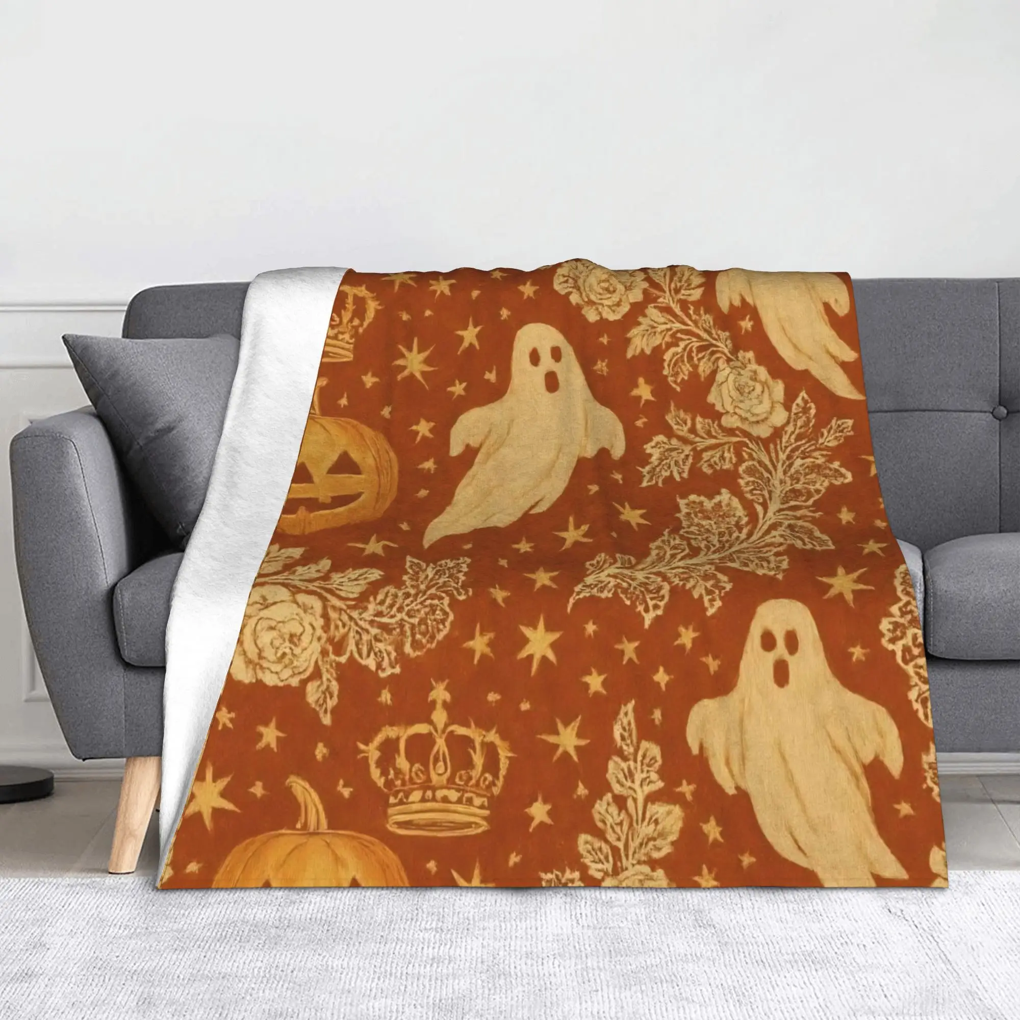 Halloween Blanket Flannel Gothic Bats Ghosts Witch Soft Throw Blanket for Home Couch Bed Rug
