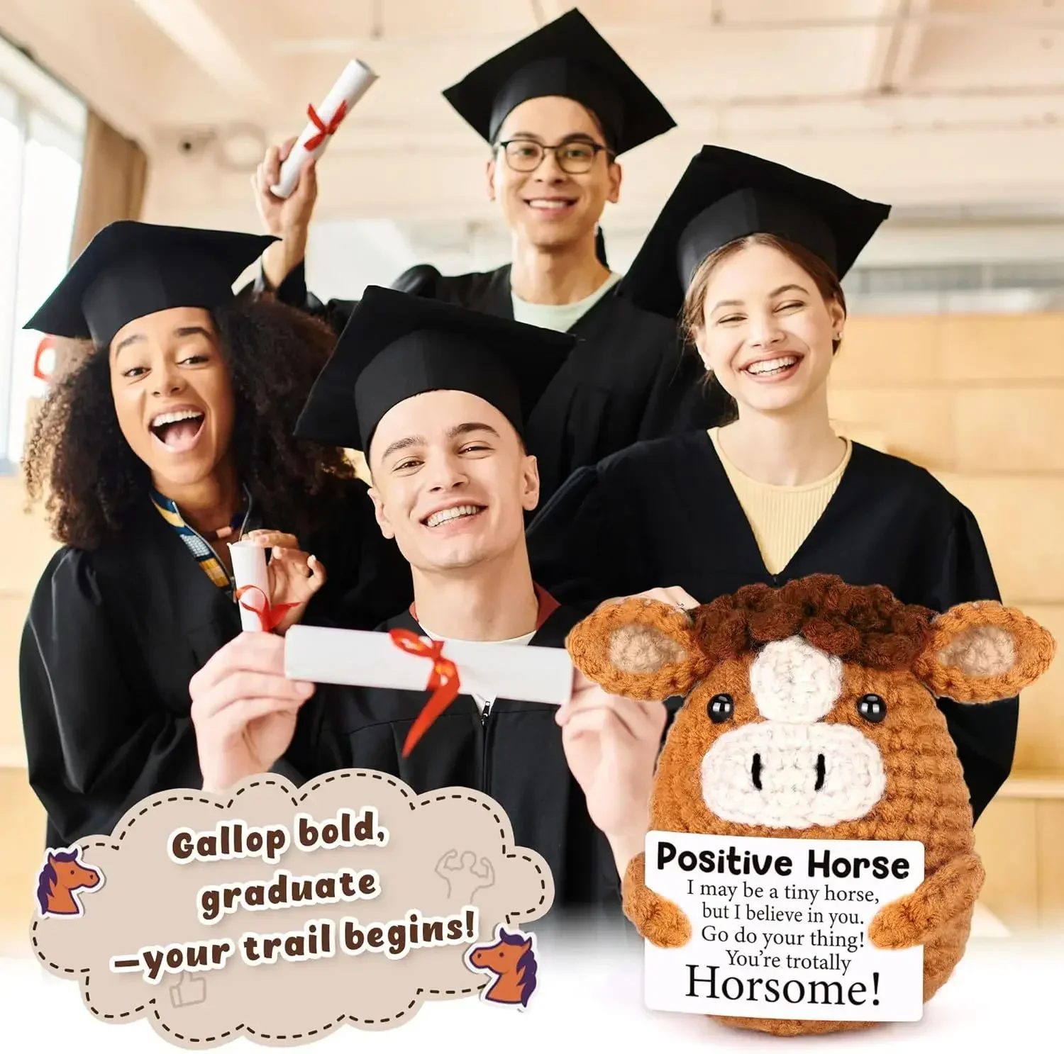 جديد إيجابي الكروشيه الحصان دمية لطيف الدعم العاطفي الحصان سطح المكتب زخرفة العاطفي ملهمة دعم هدية للنساء الرجال #6