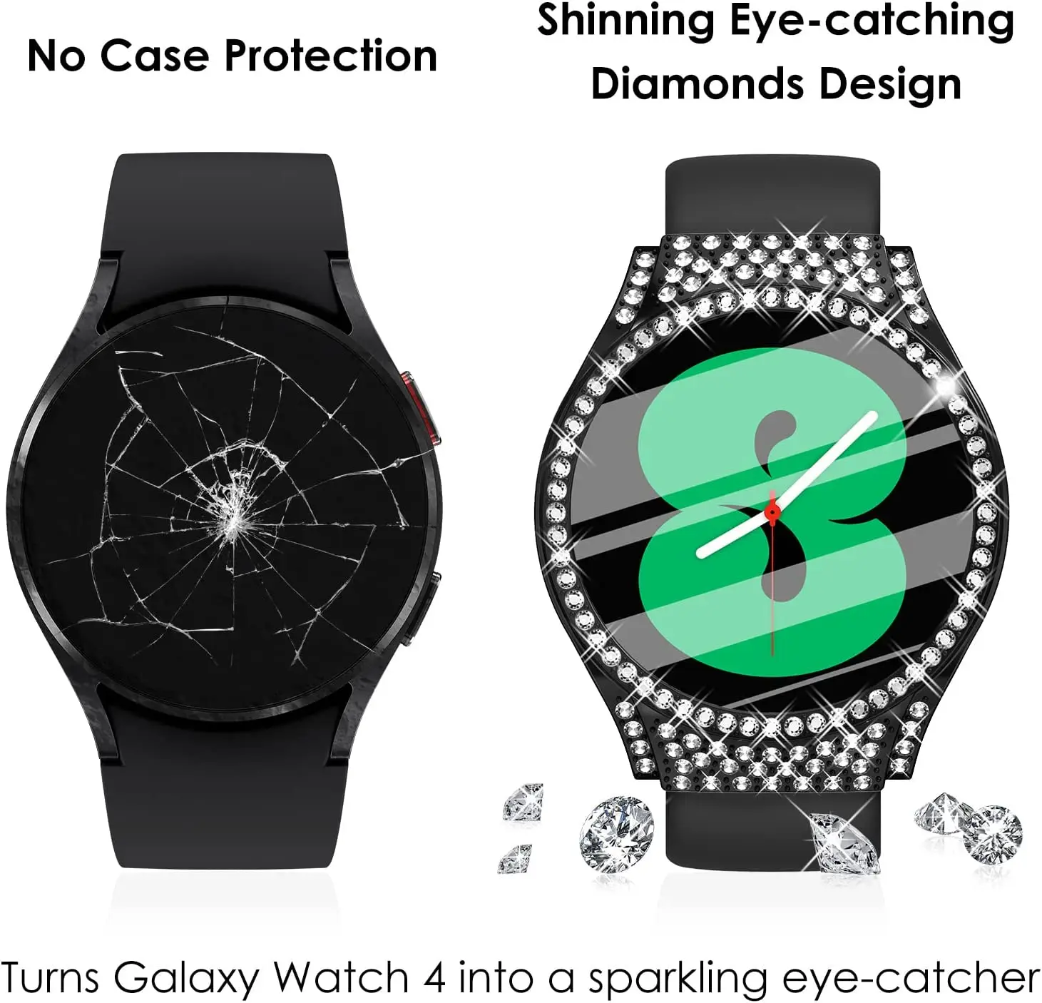 Crystal Diamonds Case for Samsung Galaxy Watch 4 40mm 44mm with Tempered Glass Screen Protector Full Protective Cover Bumper