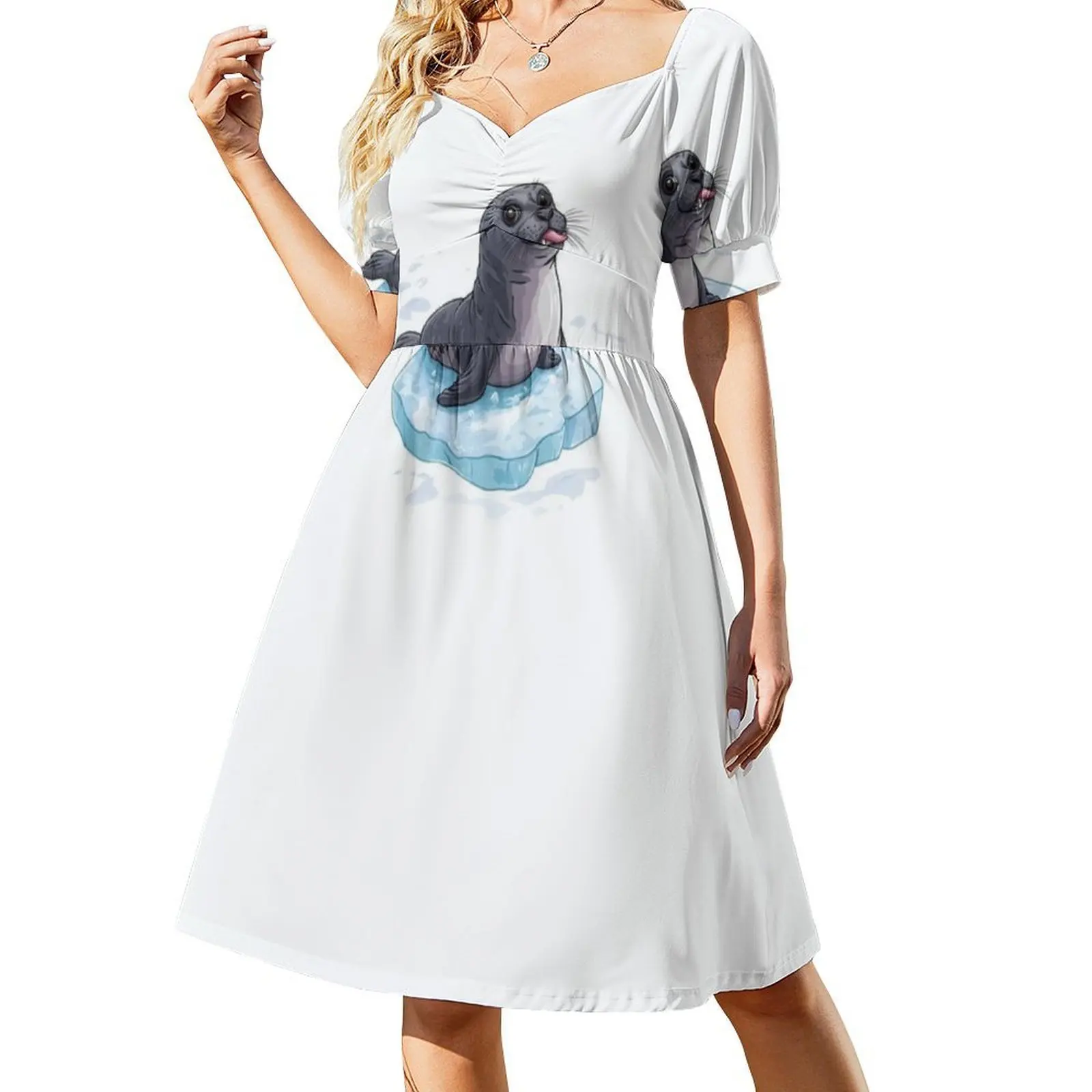 فستان بوهيمي صغير بدون أكمام للنساء مطبوع عليه فساتين حفلات الشاطئ، ختم صغير على شكل حيوان، فستان نسائي لطيف #2