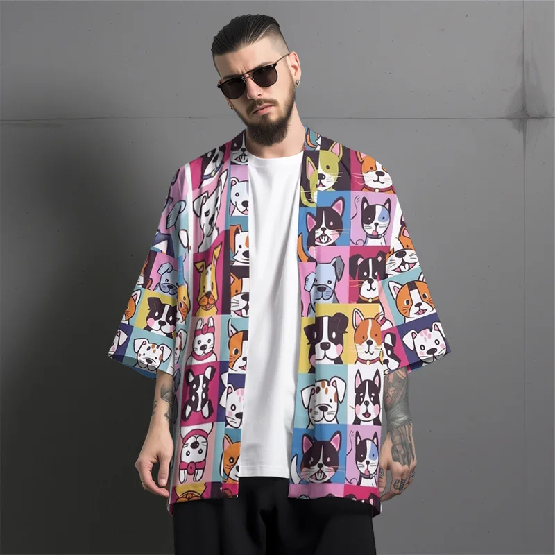 

Cartoon cute dog Print Kimono Streetwear Men Women Cardigan Haori Yukata Tops Beach Japanese Style Anime Robe Plus Size 5XL 6XL