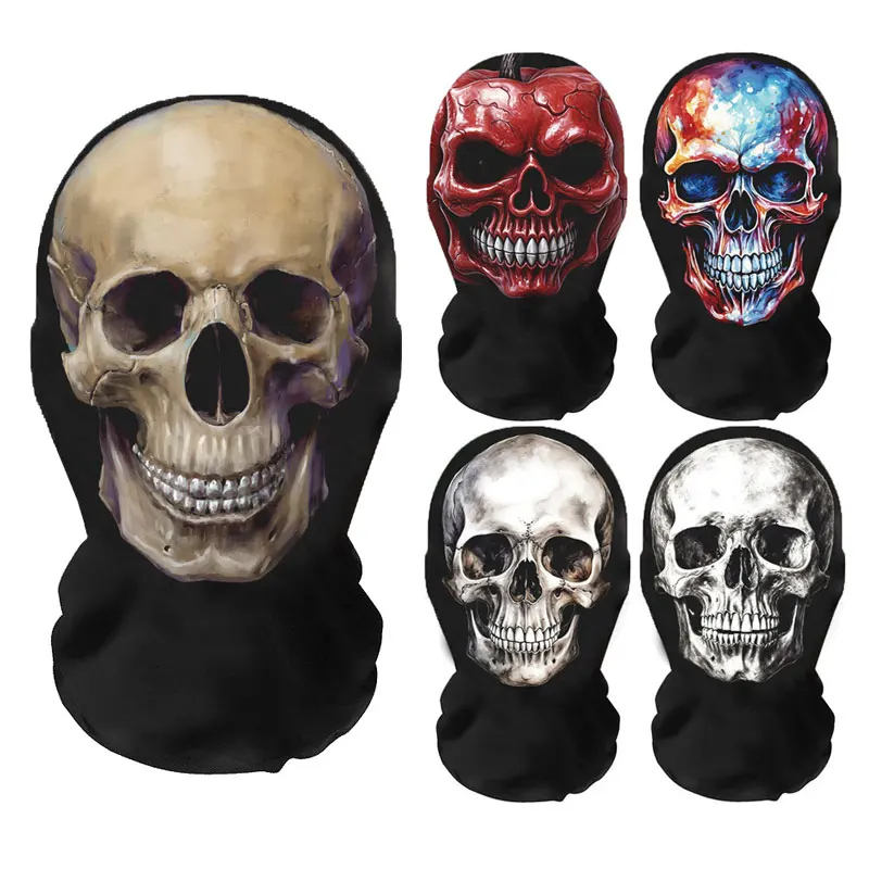 Halloween Terror Masks 3D Printing Skull Pattern Elastic Mesh Face Mask Funny Party Cosplay Props Balaclava Head Cover