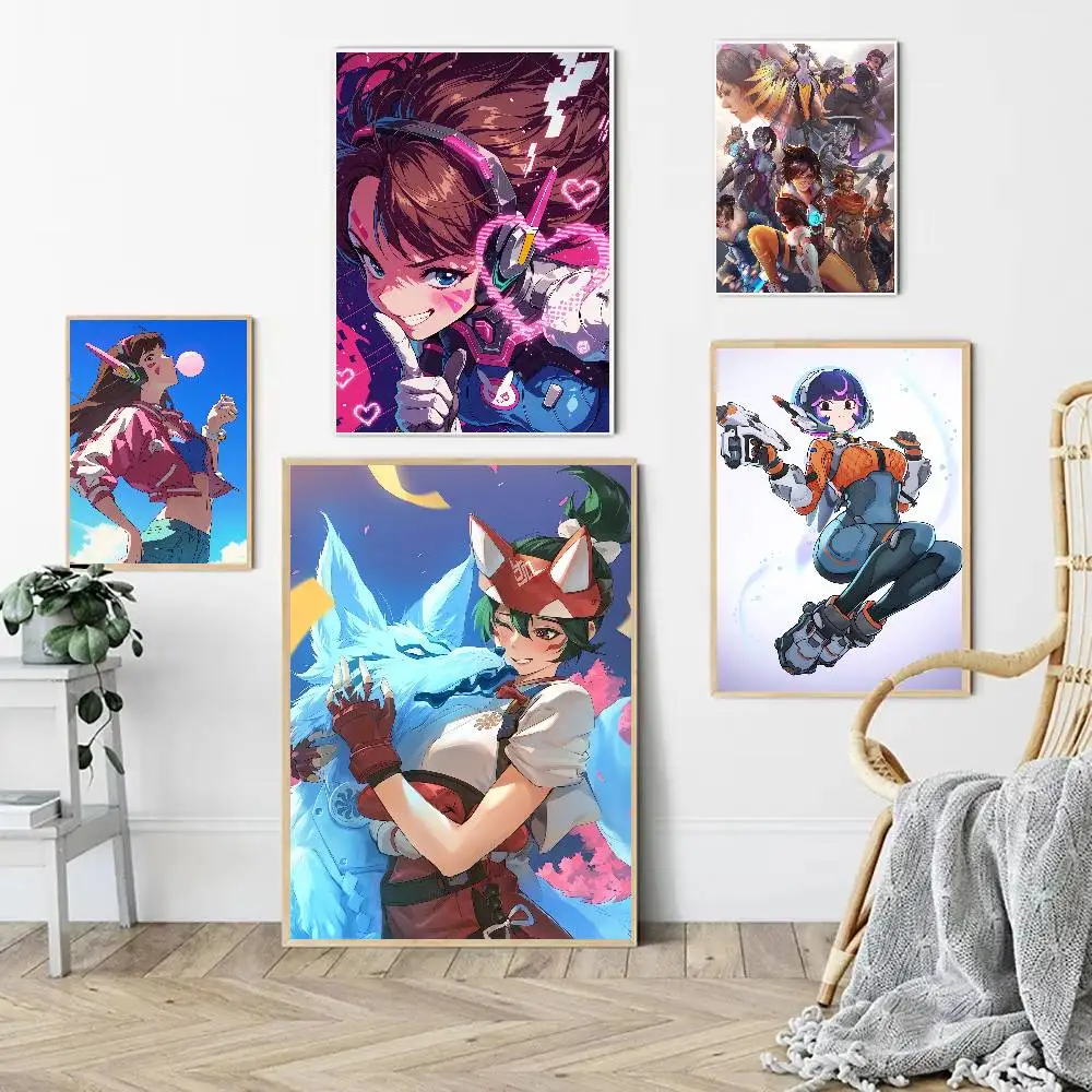 GAME Overwatch Anime Poster Waterproof Wall Art Sticker For Bar Living Room Vintage Room Decor Print Gift