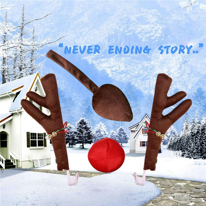 

NEW-2X Reindeer Decoration Vehicle Nose Horn Costume Set Rudolph Christmas Reindeer Antlers Red Nose Ornaments Elk Antlers