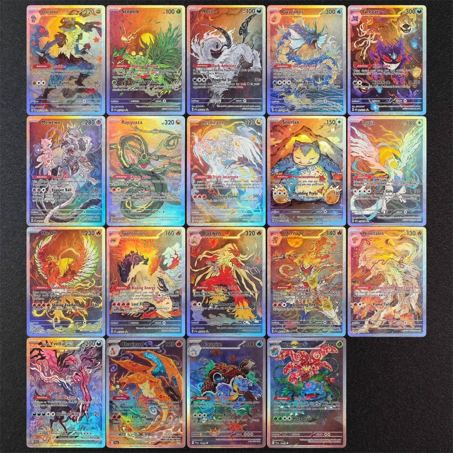 

Self Made TCG English Chinese Style Venusaur Charizard Blastoise Snorlax Gyarados Absol Gengar Game Collection Fan Art Card Toy