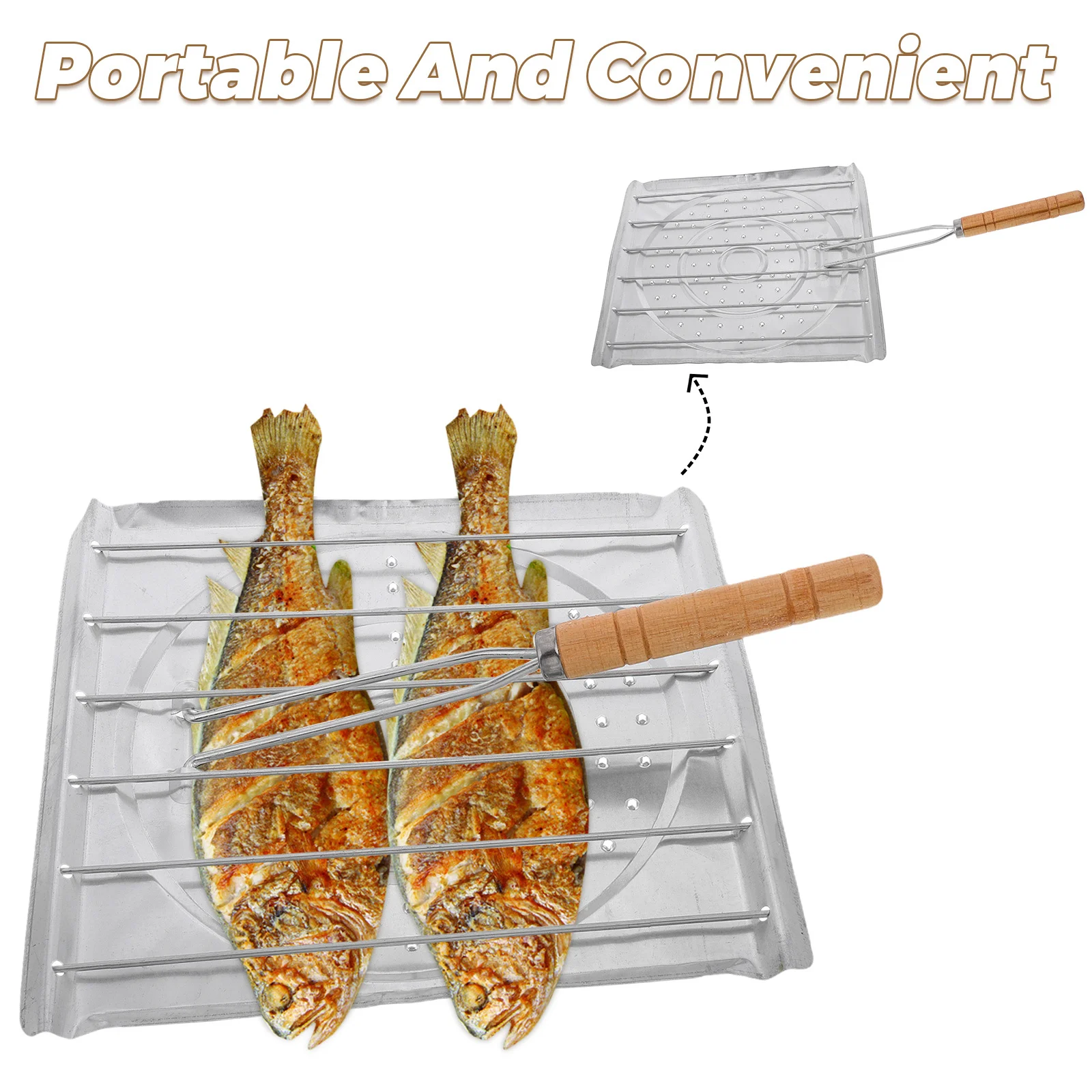 

2Pcs Outdoor Bread Toaster Rack Wooden Handle Multi-Functional Bbq Grill Tool Portable Fish Clip for Barbecue Accessories